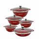 10pc Die-Cast Granite Steel Non Stick Cookware Kitchen Pan Set With Glass Lids