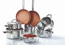 11 pieces Cookware Pan Set Stainless Steel Copper Non-Stick Healthy Cooking
