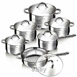 12Pcs Cookware Set Premium quality Stainless Steel Non Stick Pots Pans Induction