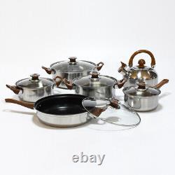 12Pcs Stainless Steel Cookware Set Pot Saucepan Set Glass Lid Kitchen Cooking