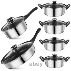 12X Stainless Steel Induction Pan Set Glass Lids Cookware Pot