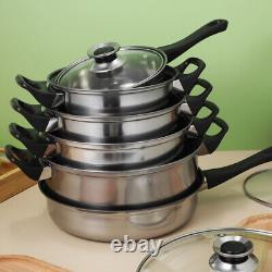 12X Stainless Steel Induction Pan Set Glass Lids Cookware Pot