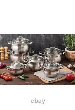 12 PC Large Stainless Steel Cookware Stockpot Pans Casserole Set Induction