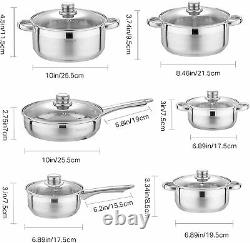 12-Piece Stainless Steel Cookware Pan Set, Pot Pans Induction Safe Glass Lids
