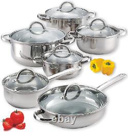 12-Piece Stainless Steel Cookware Set Silver NEW