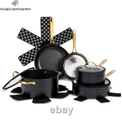 12 Piece Stainless Steel Induction NonStick Coated Pots & Pans Cookware Set Gold