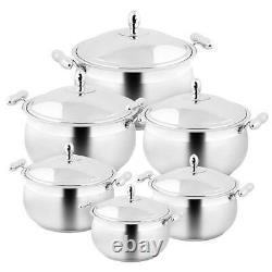 12pc Cookware Bigstainless Steel Casserole Stockpot Pot Hob Set With Glass Lids