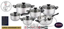 12pc Deluxe Quality Casserole Saucepan S/s Stock Pot Fry Pan Induction Cookware