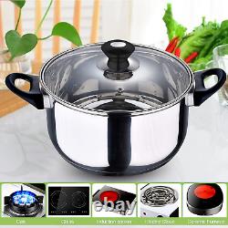 12pc INDUCTION PAN SET GLASS LIDS STAINLESS STEEL KITCHEN COOKWARE POT