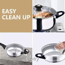 12pc INDUCTION PAN SET GLASS LIDS STAINLESS STEEL KITCHEN COOKWARE POT