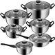 12pc PAN SET STAINLESS STEEL COOKWARE POT WITH GLASS LIDS