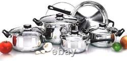 12pc PAN SET STAINLESS STEEL COOKWARE POT WITH GLASS LIDS