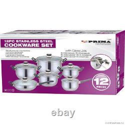 12pc Stainless Steel Cookware Saucepan Frypan Set With Glass LID Kitchen Cooking