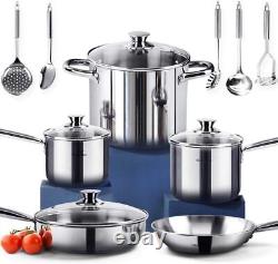 14-Piece Nickel Free Stainless Steel Cookware set no coating no risk