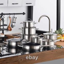 14 Piece Pan Saucepan Set Cookware Pot Stainless Steel Bakelite handle Velaze OR