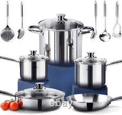 14 Pieces NICKEL FREE Cookware Set ECOLOGICAL, Shiny Silver Mirror