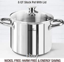 14 Pieces NICKEL FREE Cookware Set ECOLOGICAL, Shiny Silver Mirror