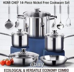 14 Pieces NICKEL FREE Cookware Set ECOLOGICAL, Shiny Silver Mirror