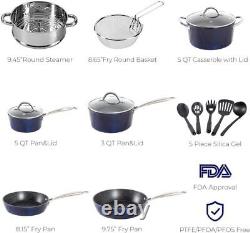 15-Piece Non-Stick Cookware Set Induction, Granite-Coated, Blue
