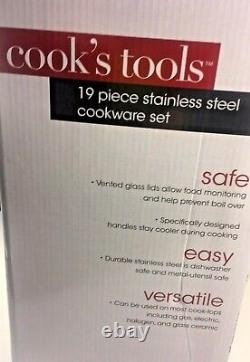 19-Piece Stainless Steel Cookware Set w Vented Glass Lids