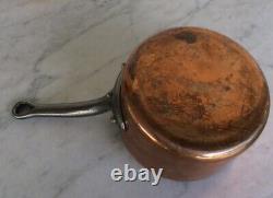 1.25qt Small Copper Sauce Pan With Lid Stainless Steel Lined Iron Handle France