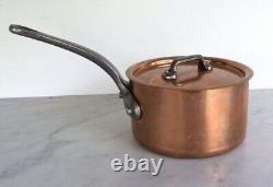 1.25qt Small Copper Sauce Pan With Lid Stainless Steel Lined Iron Handle France