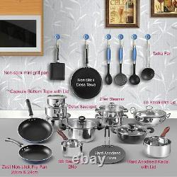 25 Pcs Vinod Stainless Steel Cookware Set, Wok, Pan, Saucepot, Griddle, Gift Pcs