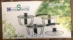 3PCS Induction Pan Set Saucepan Set Cookware Pot Stainless Steel With Glass Lids