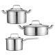 3Pcs Stainless Steel Ergonomic Handle Portable Works Stockpot Cookware Set