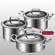 3Pcs Stainless Steel with Glass Lids Ergonomic Handle Cookware Cookware Set