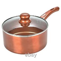 3 PCS Ceramic Copper Induction Cooking Pots Lid Saucepans Cookware Set