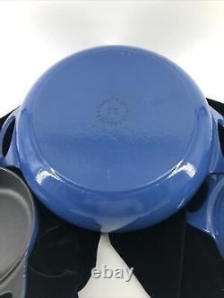 3 Pcs Vintage Le Creuset Blue Karahi Wok Dish Pan Vessel Serving Set