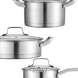 3 Pieces Cookware Set Ergonomic Handle Cooking Set Works Saucepan Pots and Pans