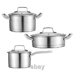 3 Pieces Nonstick Pan Works Cookware Portable Stockpot with Glass Lids Cooking