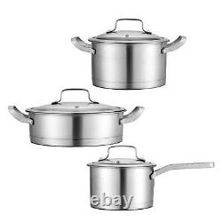 3 Pieces Nonstick Pan Works Cookware Portable Stockpot with Glass Lids Cooking