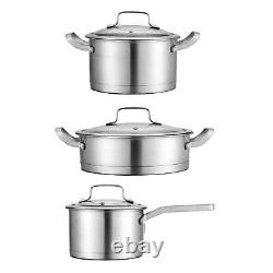 3 Pieces Pots and Pans Set Portable Works Saucepan Cookware Stainless Steel