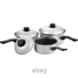 3pc Silver Belly Shaped Non Stick Cookware Set Saucepan Pan Pot Set New