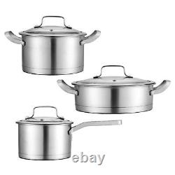 3x Cookware Set Stockpot Saucepan Works Portable Frying Pan Stainless Steel