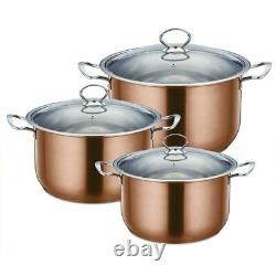 4PC Stainless Steel Cookware Casserole Stockpot Pans Set With Glass Lids Kitchen