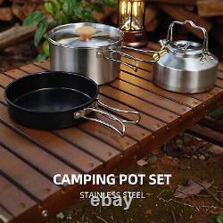 4X Stainless Steel Camping Cookware Set Folding Cookset Camping Kitchen Cooking