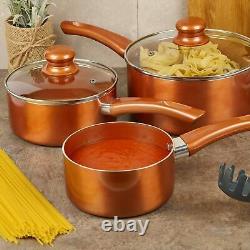 4 PCS SAUCEPANS Ceramic Copper Induction Cooking Pots Lid Saucepans Cookware Set