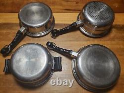 4 Vintage SALADMASTER COOKWARE Pots Pans and 2 Lid Lot STAINLESS STEEL Nice Set