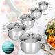 5PC Stainless Steel Casserole Stockpot Pans Set With Glass Lids Kitchen Cookware