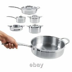 5Pcs Cookware Set Stainless Steel Stockpot Saucepan Fryingpan Stew Pot Soup Pot