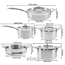 5Pcs StainlessSteel Pot Milk Sauce Soup Pot Stockpot with Lid Non Stick Cookware