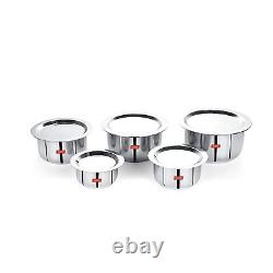 5 Pcs Stainless Steel Induction & Gas Tope Set With Lid Patila Bhagona cookware