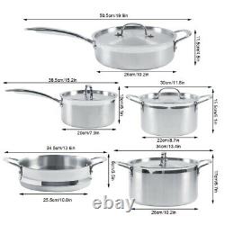 5 Piece Cookware Set Saucepan Pot Frying Pan With Lids Cooking Tool UK Stock