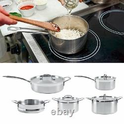 5 Piece Induction Saucepan Cookware Soup Pot Milk Pan Set Stainless Steel Lid
