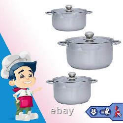 6Pc Cookware Pot Set Induction Hob Stainless Steel High Quality Saucepan Kitchen
