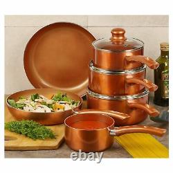 6 PCS Induction Cooking Pots Ceramic Copper Lid Saucepans Cookware Set